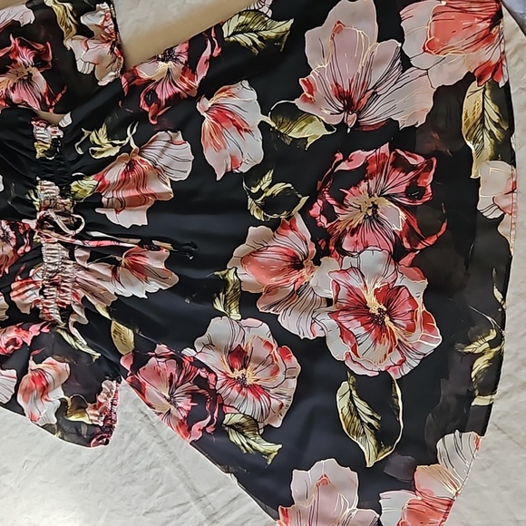 Floral black chiffon spring mini dress size small - Picture 14 of 16
